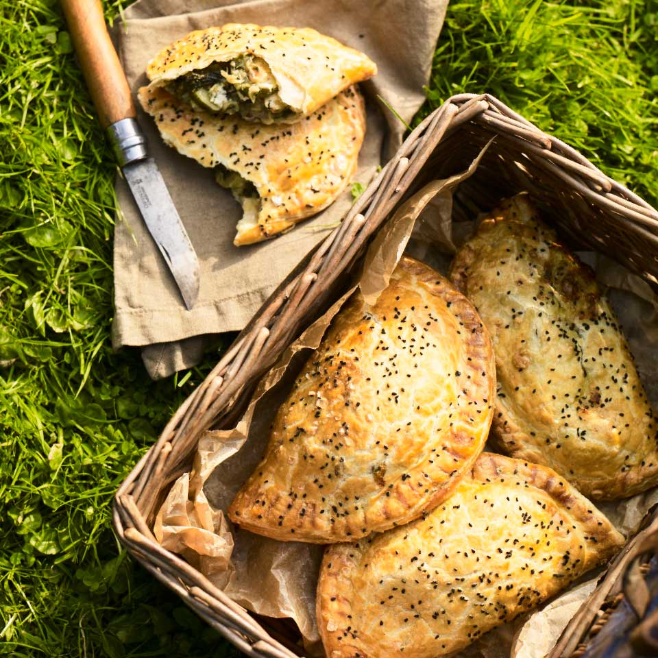 Courgette, chard, basil, parsley and goat’s cheese pasties