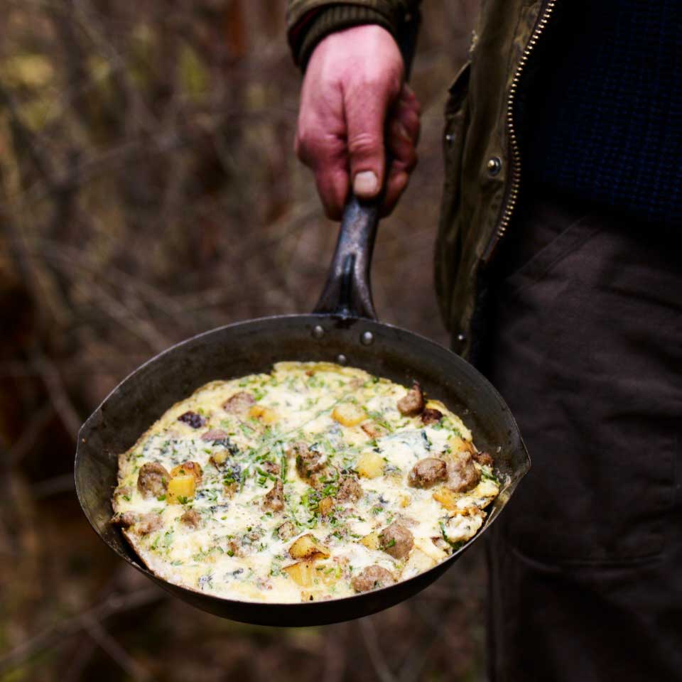 Sausage, potato and blue cheese omelette