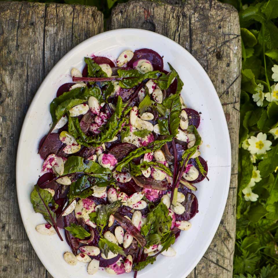 Pickled beetroot, almonds, anchovies and lovage mayonnaise