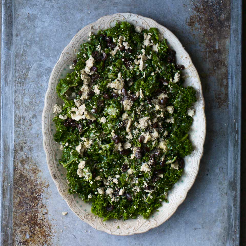 Kale with halva and raisins