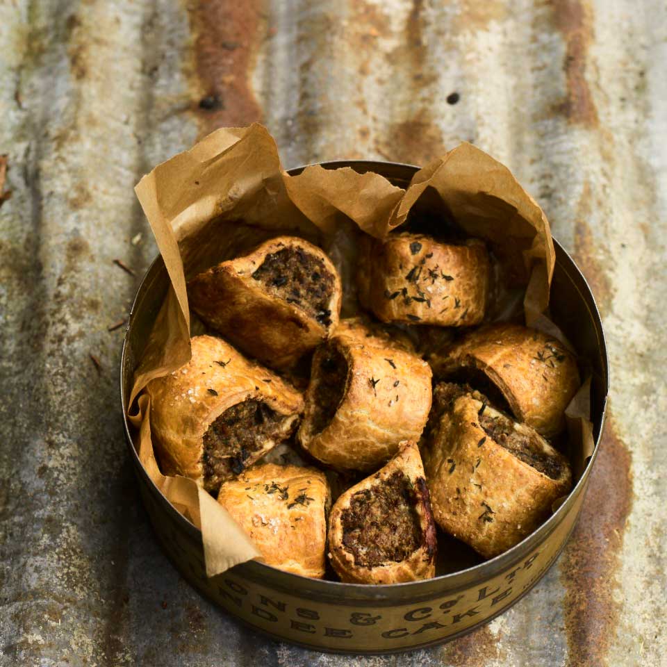 Wild mushroom and thyme sausage rolls