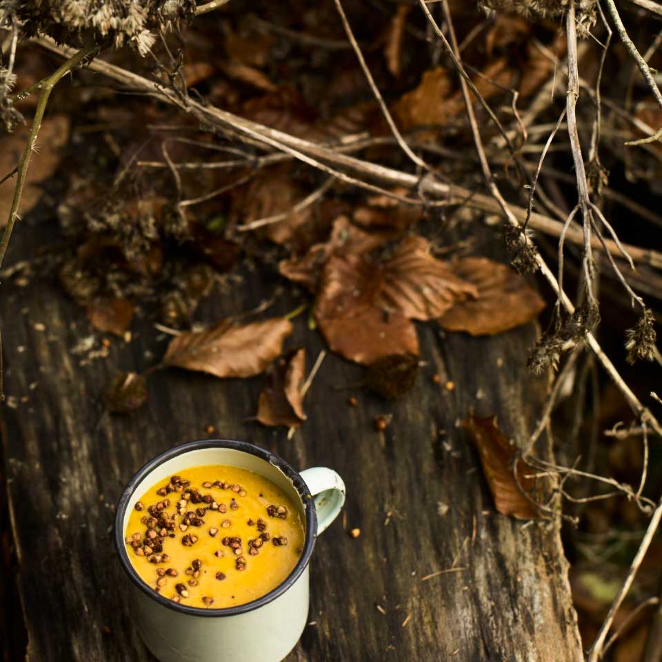 Spiced lentil soup with crunchy buckwheat