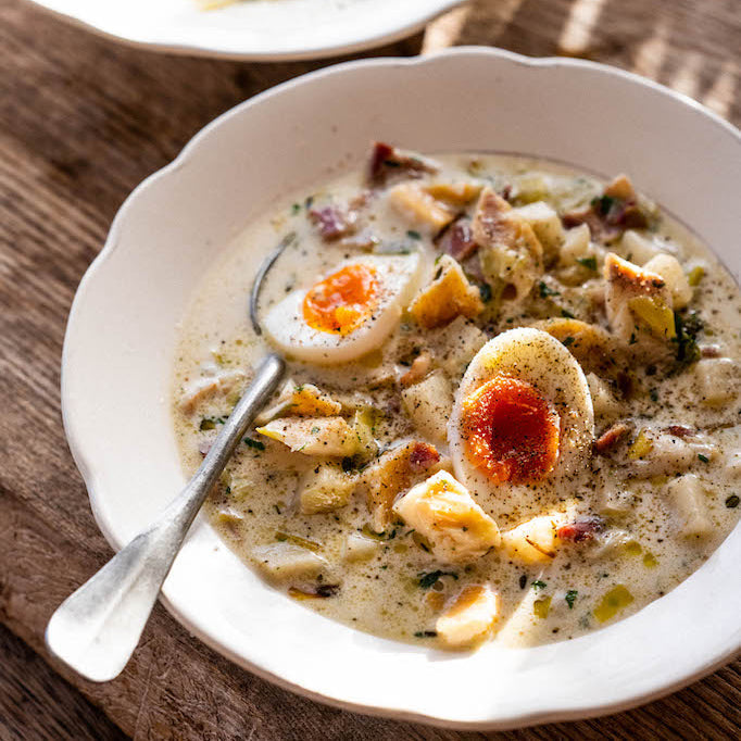 Smoked haddock, bacon and celeriac chowder