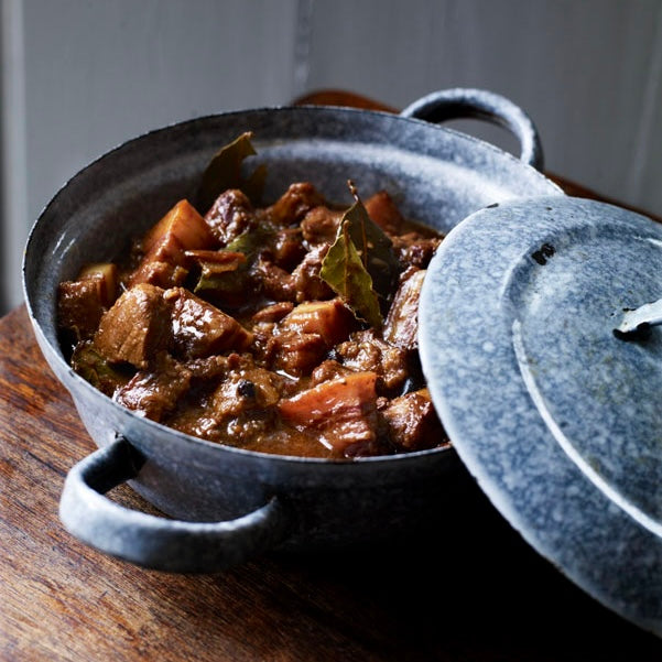 Venison and bacon stew with orange and bay