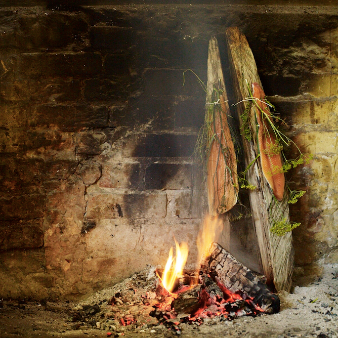 Fire planked fish