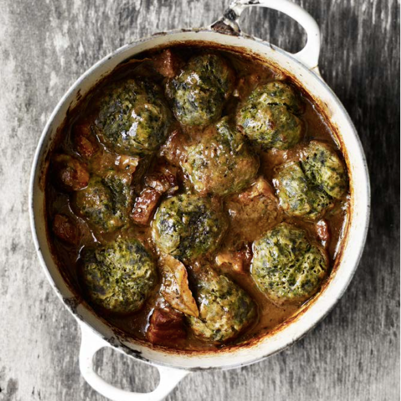 Venison stew with nettle dumplings