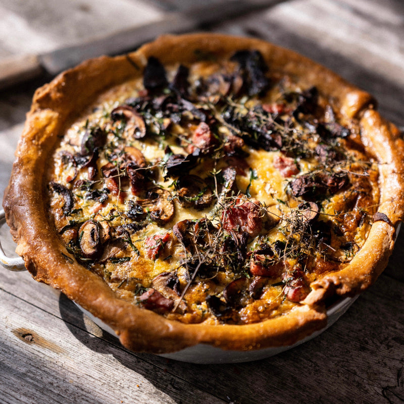 Mushroom, bacon and thyme tart