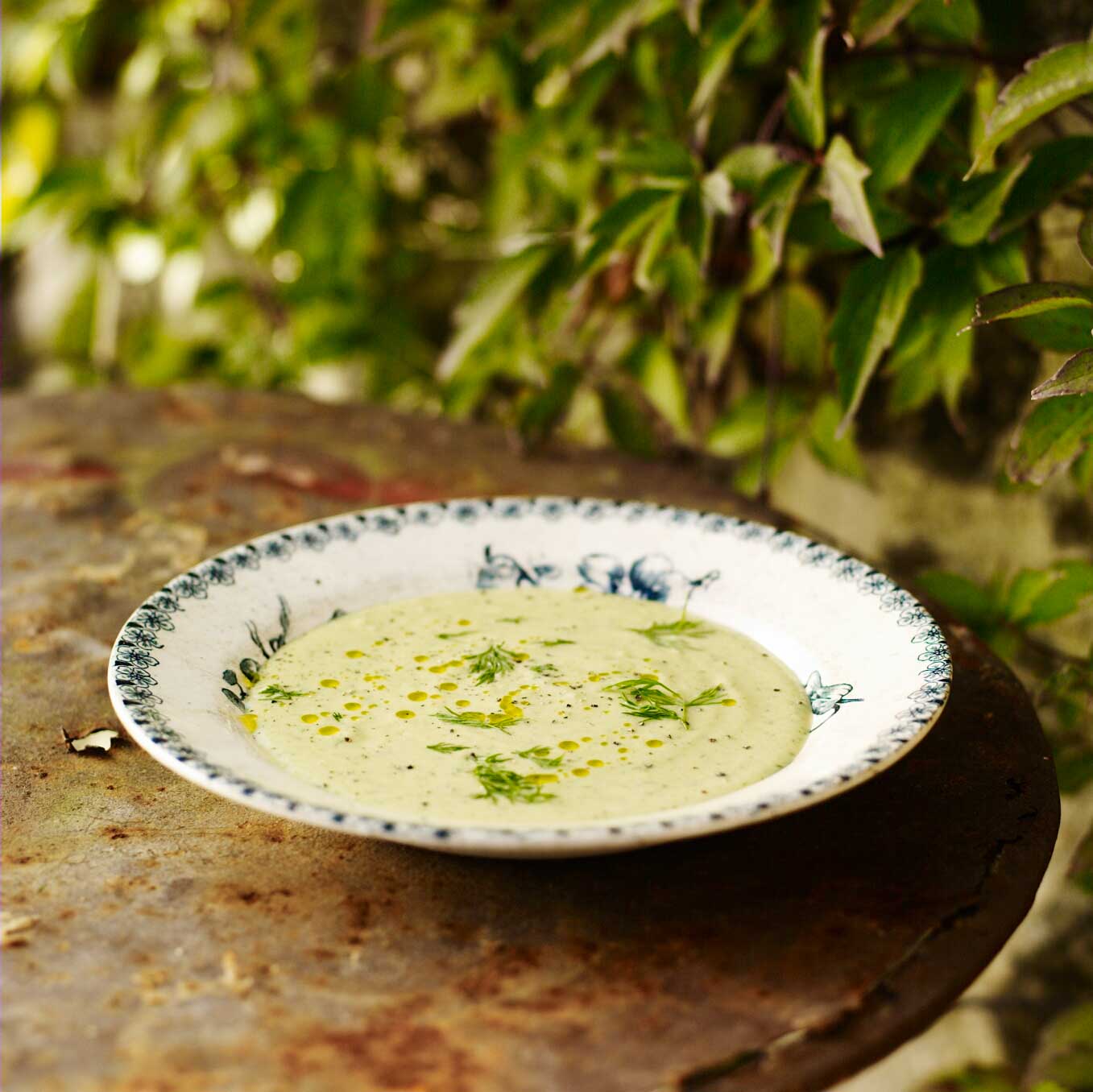 Chilled kohlrabi, courgette & kefir soup