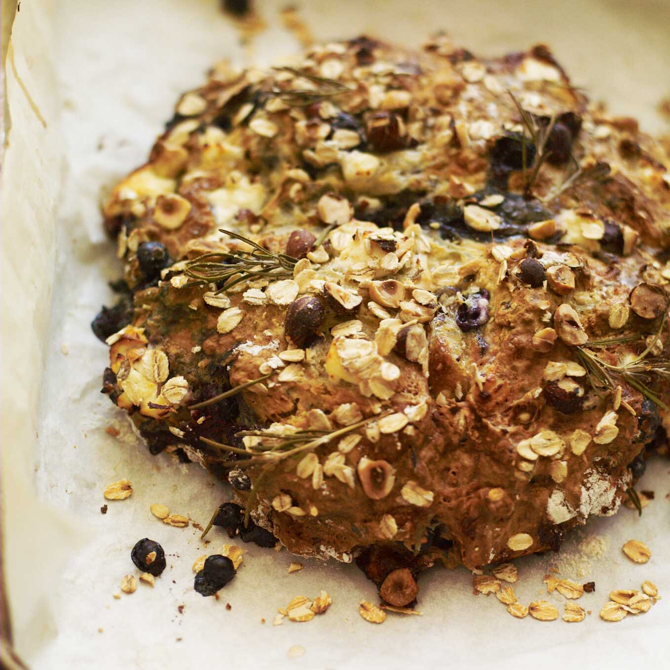 Blackcurrant, goat’s cheese, hazelnut & rosemary soda bread