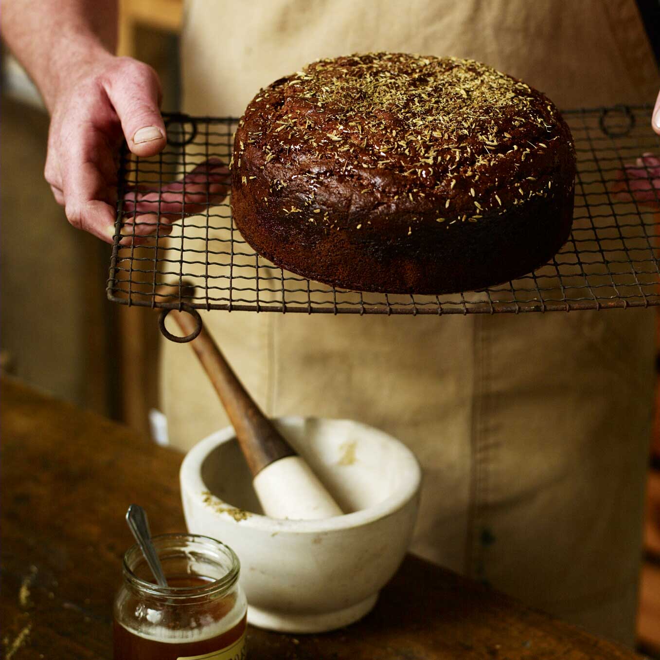 Date, olive oil & fennel cake
