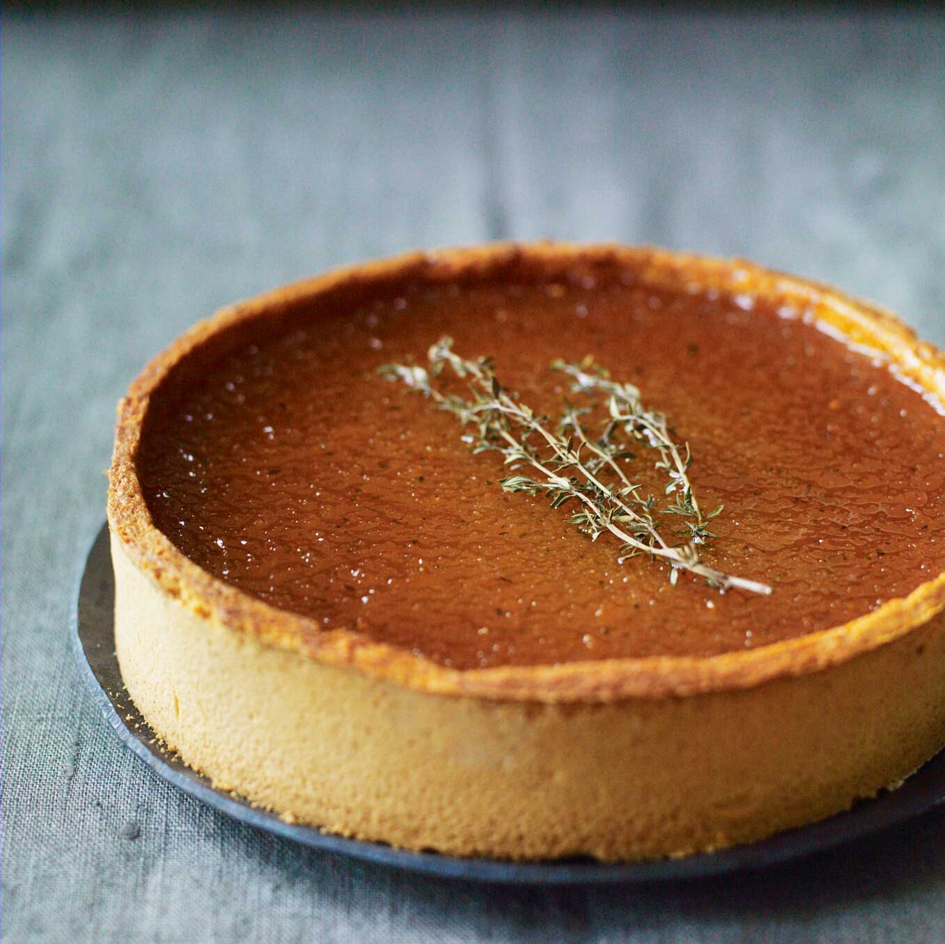 Treacle tart with thyme & orange