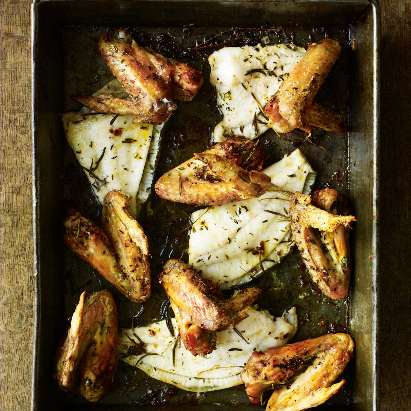 Roast turbot & chicken wings