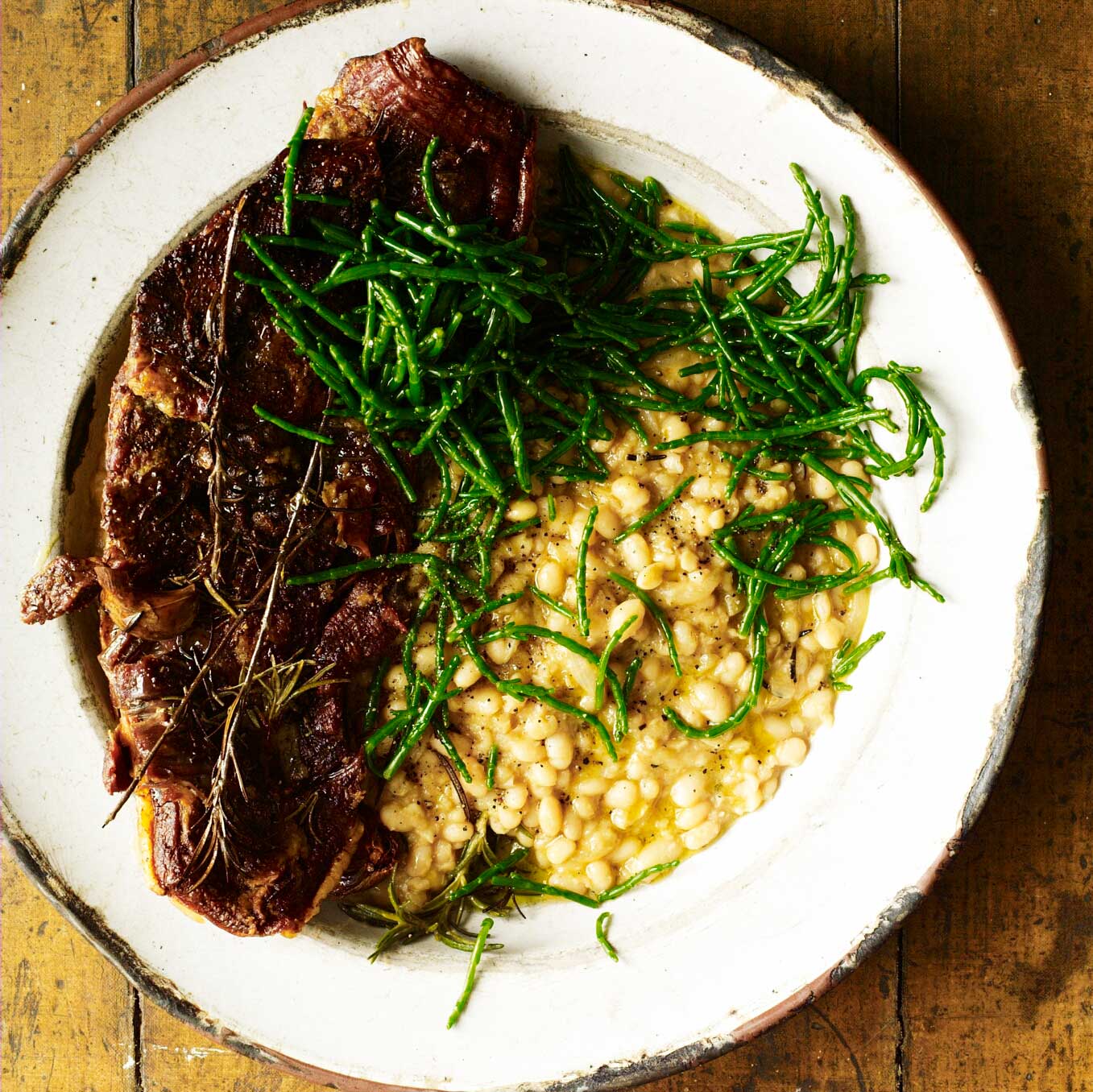 Lamb’s breast with white beans & samphire