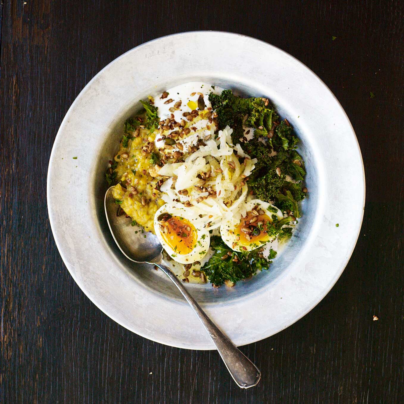 Lentil dhal with crispy kale