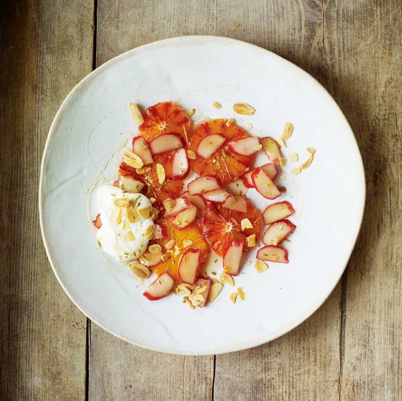 Rhubarb, blood orange, toasted almonds, honey & yoghurt
