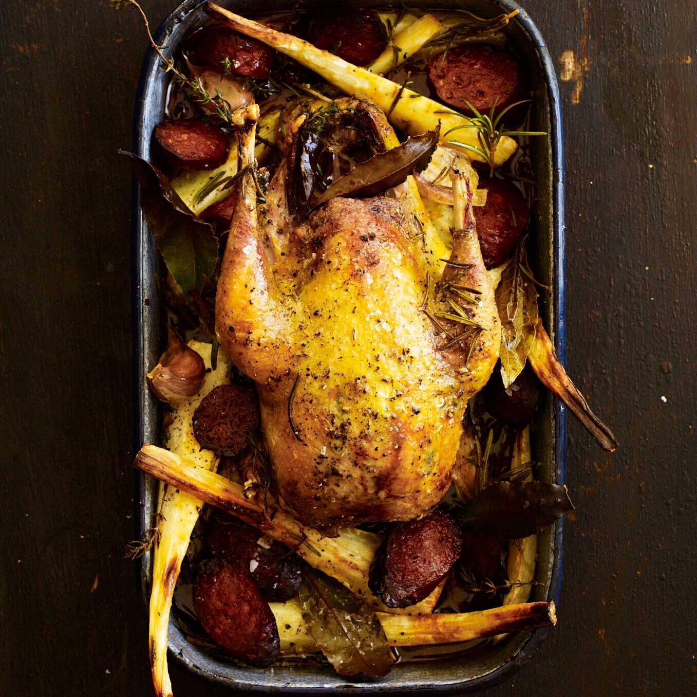 Roast pheasant with parsnips & chorizo
